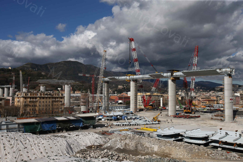 07/02/2020, Genova, Cantiere del nuovo Ponte sul Polcevera, varo dell’ impalcato tra le  pile 13 e 14